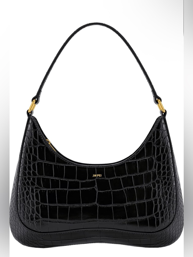 Jw Pei Ruby Black Croc Embossed Shoulder Bag With Gold Hardware & Dustbag